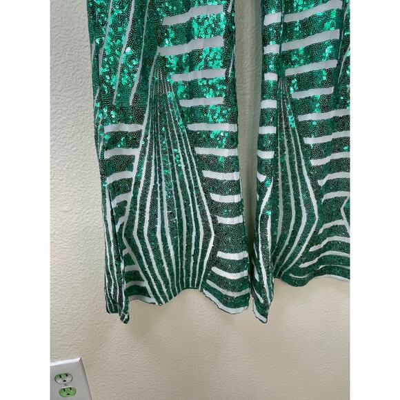 Womens Pants Sz L Bell Bottom Sequin Disco Holiday Party Hippie Festival Green - Picture 3 of 8